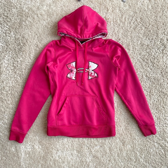Under Armour Hoodie Womens Pink XS ColdGear Fleece Big Logo Semi-Fitted 1221640 - Picture 1 of 13